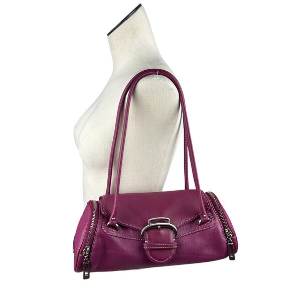 Cole Haan Alexa Magenta Leather Buckle Y2K Barrel Top Handle Shoulder Bag - Picture 1 of 9